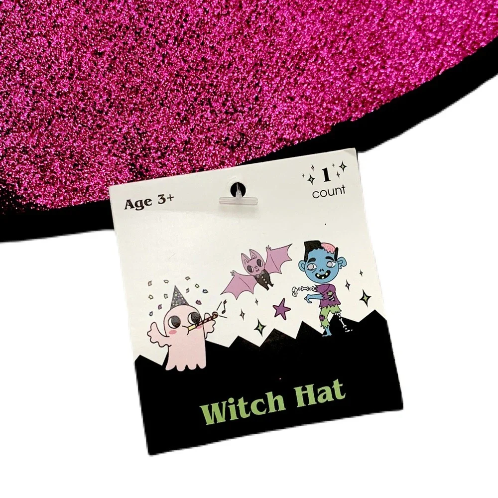 FUCHSIA VELOUR & GITTER WITCH HAT NWT - Picture 13 of 15